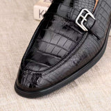 Mens Casual Comfortable Genuine Crocodile Skin Leather Classic Fashion Buckle Slip On Driving Loafers