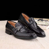 Mens Casual Comfortable Genuine Crocodile Skin Leather Classic Fashion Buckle Slip On Driving Loafers