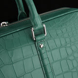 Mens Crocodile Skin Leather Travel Duffel Bag Dark Green