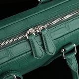 Mens Crocodile Skin Leather Travel Duffel Bag Dark Green