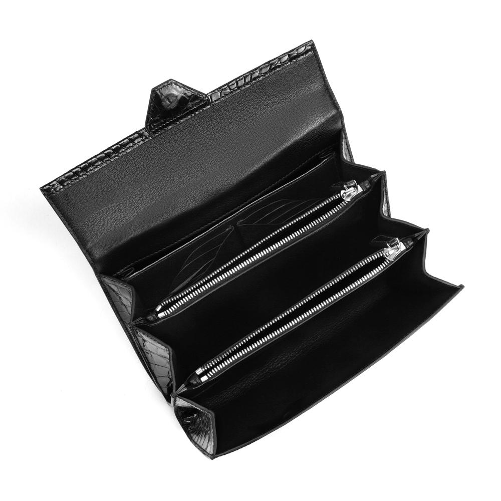 Preorder Mens Genuine Crocodile Leather High Glossy Belly Leather Clutch Bag Black