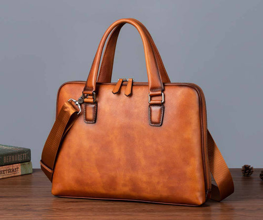 Borsa da uomo vintage in pelle tipo valigetta, con manico superiore e tracolla crossbody 2860