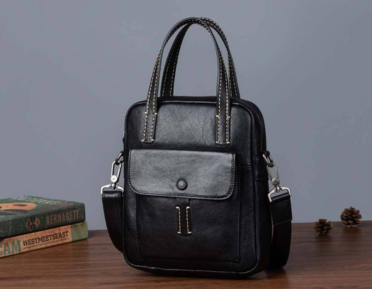 Borsa vintage in pelle a tracolla con manico