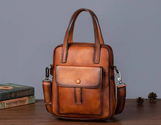 Borsa vintage da uomo in pelle a tracolla con manico