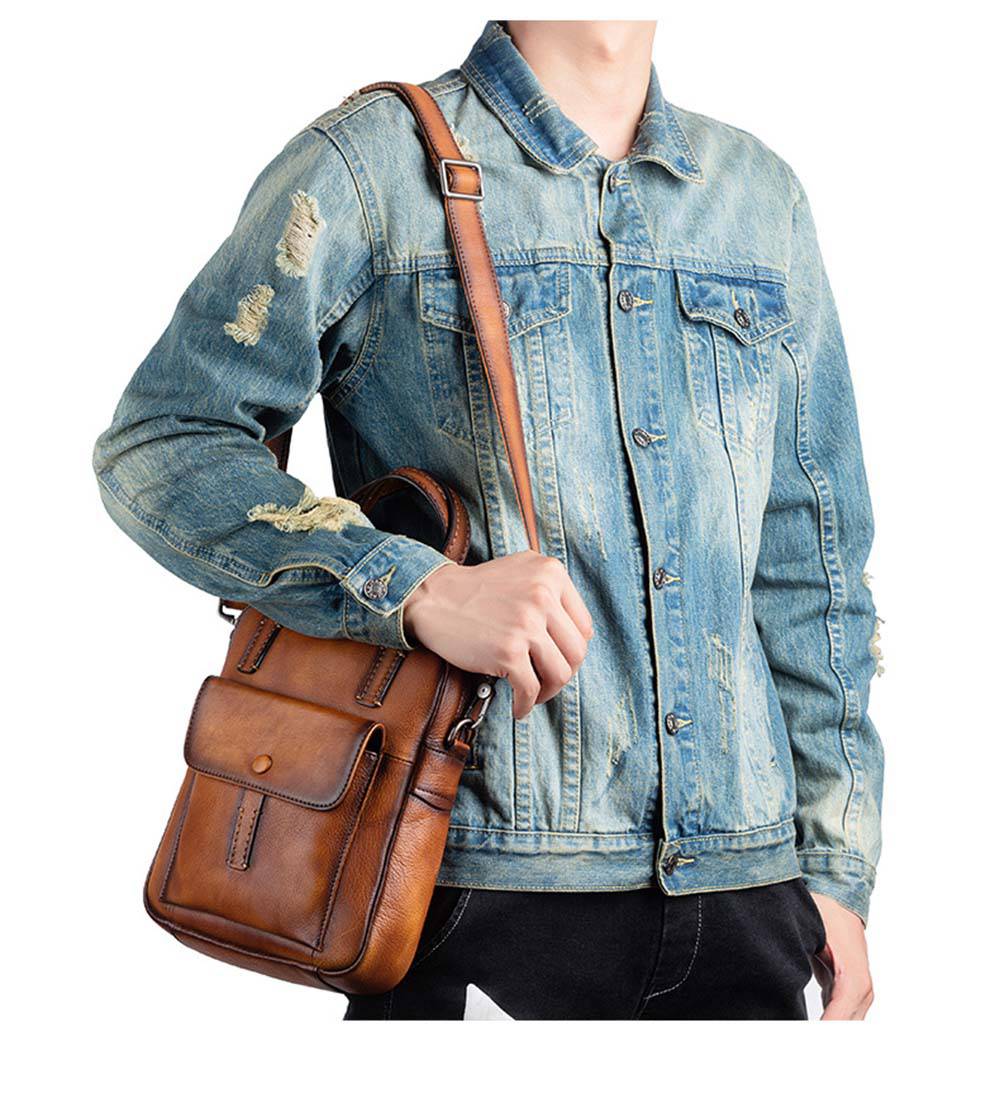 Túi đeo chéo da vintage có tay cầm cho nam