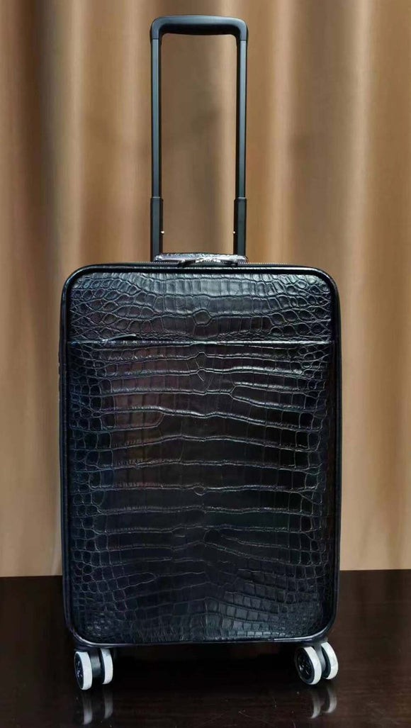 Preorder Crocodile  Skin Leather luggage /Roll Aboard Suitcase Weekend/Travel Bag Trolley Case Universal Wheels 20-Inch Black