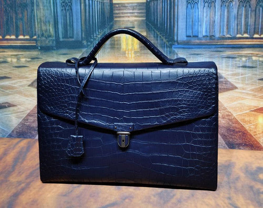 Preorder Genuine Crocodile Shiny Leather Briefcase Business Bags Dark Blue