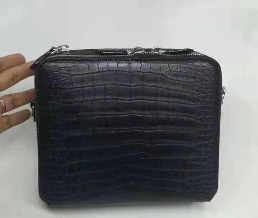 Preorder Genuine Siamese Crocodile Belly Leather Double Zipper Clutch Bag For Men With Large Shoulder Strap