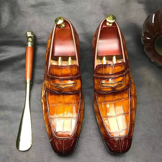 Preorder Men's Crocodile Leather Loafer Slip-On Penny Shoes