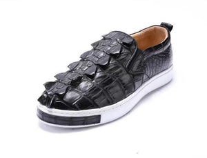 Preorder Mens Crocodile Bone Leather Driving Shoes  Slip on Flats Walking Shoes Black