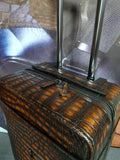 Preorder Retro  Brown Crocodile  Leather Trolley/Roll Aboard Suitcase Weekend/Travel Bag Trolley Case Universal Wheels 20-Inch