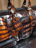 Vintage Brown Genuine Crocodile Leather Large Duffel Bag