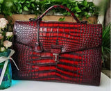 Preorder Genuine Crocodile Leather Briefcase Business Bags-Vintage Red