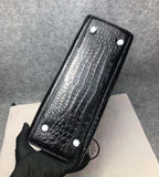 Women's Crocodile Leather Padlock Top Handle Handbag Black