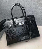 Women's Crocodile Leather Padlock Top Handle Handbag Black