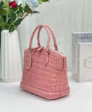 Women Shiny Crocodile Leather Top Handle Satchel Bag Rose Sakuras