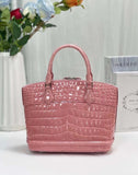 Women Shiny Crocodile Leather Top Handle Satchel Bag Rose Sakuras