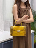 Women Shiny Himalaya Yellow Beaded Crocodile Leather Top Handle Satchel Bag