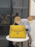 Women Shiny Himalaya Yellow Crocodile Leather Top Handle Bag