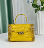 Women Shiny Himalaya Yellow Crocodile Leather Top Handle Satchel Bag