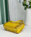 Women Shiny Himalaya Yellow Crocodile Leather Top Handle Satchel Bag