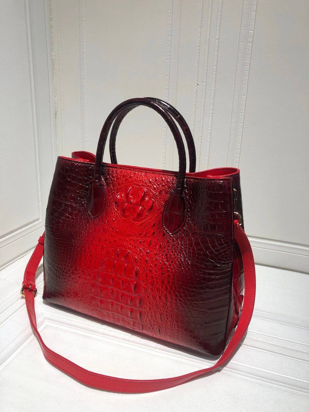 Womens Crocodile Leather Hand Painted Satchel Top Handle Bags 30cm