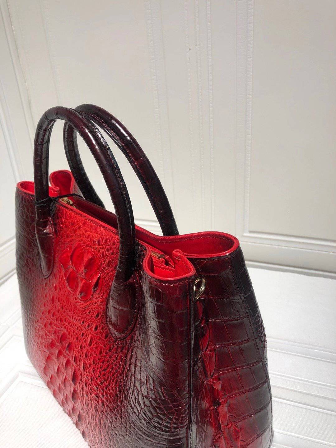 Womens Crocodile Leather Hand Painted Satchel Top Handle Bags 30cm