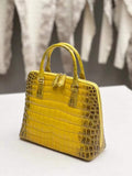 Womens Himalaya Yellow Shiny Beaded Crocodile Leather Top Handle Bag Large