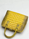 Womens Himalaya Yellow Shiny Beaded Crocodile Leather Top Handle Bag Large