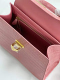 Womens Pale Rose Pink Shiny Crocodile Leather Top Handle Cross Body  Bag