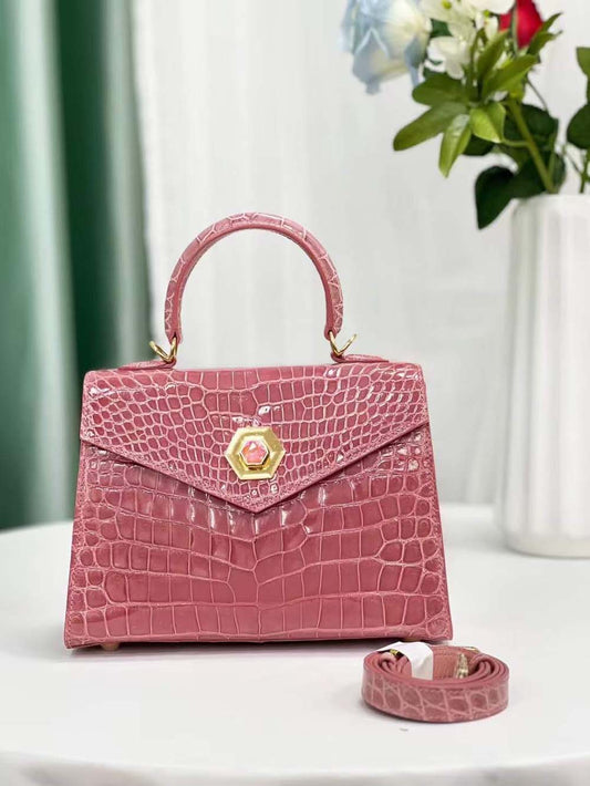 Womens Shiny Niloticus Crocodile Leather Top Handle Bags