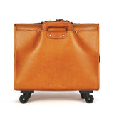 20" Vintage Vegetable Tanned Leather Carry-On Rolling Luggage, Unitravel Spinner Old Vintage Vegetable Tanned Leather Wheeled Suitcase