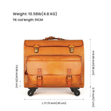 20" Vintage Vegetable Tanned Leather Carry-On Rolling Luggage, Unitravel Spinner Old Vintage Vegetable Tanned Leather Wheeled Suitcase