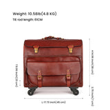 20" Vintage Vegetable Tanned Leather Carry-On Rolling Luggage, Universal Spinner Old Vintage Vegetable Tanned Leather Wheeled Suitcase Brown