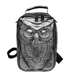 3D Animal Backpack Owl Backpack,Girls Mini Graphic Embossed PU Leather Backpack Silver