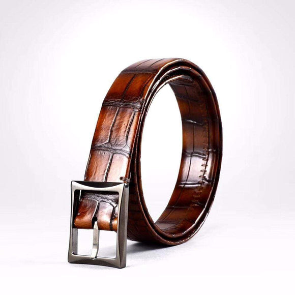 Belt Men's Vintage Genuine Crocodile Leather  Double Side With  Stainless Steel Buckle