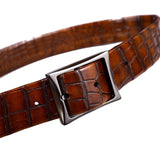 Belt Men's Vintage Genuine Crocodile Leather  Double Side With  Stainless Steel Buckle
