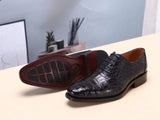 Black Men's  Crocodile Belly Leather  Lace Ups Shoes- Men's Dress Shoe,Goodyear Sole