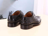 Black Mens Shoes  Crocodile Leather Cap Toe Lace Ups - Men's Dress Shoe,Goodyear Sole