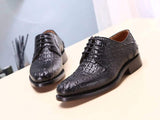 Black Mens Shoes  Crocodile Leather Cap Toe Lace Ups - Men's Dress Shoe,Goodyear Sole