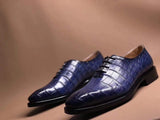 Blue Crocodile Leather Lace Up Shoes