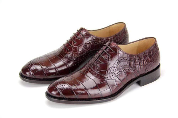 Brown Genuine Crocodile Belly Leather Formal Lace-up Shoes For Men,Goodyear Sole