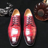 Burnished Burgundy Crocodile Belly  Leather Lace-Up Shoes For Men