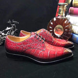 Burnished Burgundy Crocodile Belly  Leather Lace-Up Shoes For Men