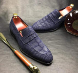Classic Sanded Genuine Crocodile Leather Slip On loafers driving shoes Blue