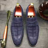 Classic Sanded Genuine Crocodile Leather Slip On loafers driving shoes Blue