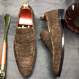 Classic Sanded Genuine Crocodile Leather Slip On loafers driving shoes Brown