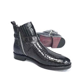 Copy of Men Black Ankle Crocodile  Leather Boot, Men Side Zipper Boot, Men Crocodile Leather Boots