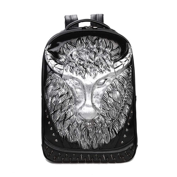 Cow Head 3D PU Leather Casual Laptop Backpack School Bag For Boys Girls
