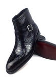 Crocodile Belly Leather  Man Round Toe Buckle Strap Office Ankle Boots Designer Men's Cowboy